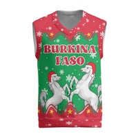 Christmas Burkina Faso Christmas Knitted V-Neck Vest Snowflake Horses and Coat of Arms - Wonder Print Shop