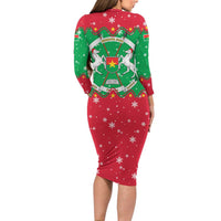 Christmas Burkina Faso Long Sleeve Bodycon Dress Snowflake Horses and Coat of Arms - Wonder Print Shop