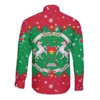 Christmas Burkina Faso Long Sleeve Button Shirt Snowflake Horses and Coat of Arms - Wonder Print Shop