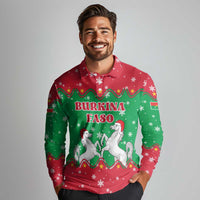 Christmas Burkina Faso Long Sleeve Polo Shirt Snowflake Horses and Coat of Arms - Wonder Print Shop