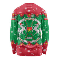 Christmas Burkina Faso Long Sleeve Shirt Snowflake Horses and Coat of Arms - Wonder Print Shop