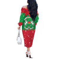 Christmas Burkina Faso Off The Shoulder Long Sleeve Dress Snowflake Horses and Coat of Arms - Wonder Print Shop