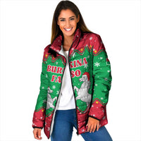 Christmas Burkina Faso Padded Jacket Snowflake Horses and Coat of Arms - Wonder Print Shop