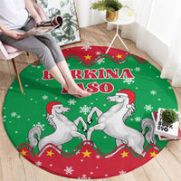 Christmas Burkina Faso Round Carpet Snowflake Horses and Coat of Arms - Wonder Print Shop