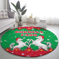 Christmas Burkina Faso Round Carpet Snowflake Horses and Coat of Arms - Wonder Print Shop