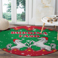 Christmas Burkina Faso Round Carpet Snowflake Horses and Coat of Arms - Wonder Print Shop