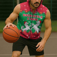 Christmas Burkina Faso Sleeveless Zip Hoodie Snowflake Horses and Coat of Arms - Wonder Print Shop