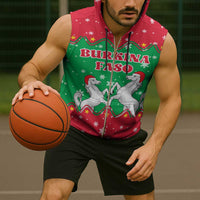 Christmas Burkina Faso Sleeveless Zip Hoodie Snowflake Horses and Coat of Arms - Wonder Print Shop