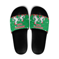 Christmas Burkina Faso Slide Sandals Snowflake Horses and Coat of Arms - Wonder Print Shop