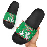 Christmas Burkina Faso Slide Sandals Snowflake Horses and Coat of Arms - Wonder Print Shop