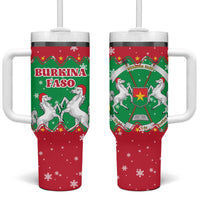 Christmas Burkina Faso Tumbler With Handle Snowflake Horses and Coat of Arms - Wonder Print Shop