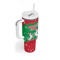 Christmas Burkina Faso Tumbler With Handle Snowflake Horses and Coat of Arms - Wonder Print Shop
