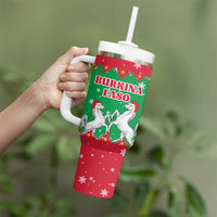 Christmas Burkina Faso Tumbler With Handle Snowflake Horses and Coat of Arms - Wonder Print Shop