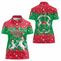 Christmas Burkina Faso Women Polo Shirt Snowflake Horses and Coat of Arms - Wonder Print Shop