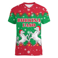 Christmas Burkina Faso Women V-Neck T-Shirt Snowflake Horses and Coat of Arms - Wonder Print Shop