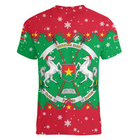 Christmas Burkina Faso Women V-Neck T-Shirt Snowflake Horses and Coat of Arms - Wonder Print Shop