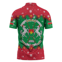 Christmas Burkina Faso Zipper Polo Shirt Snowflake Horses and Coat of Arms - Wonder Print Shop
