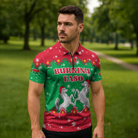 Christmas Burkina Faso Zipper Polo Shirt Snowflake Horses and Coat of Arms - Wonder Print Shop
