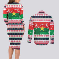 Christmas Burkina Faso Couples Matching Long Sleeve Bodycon Dress and Long Sleeve Button Shirt Reindeer Star Design - Wonder Print Shop