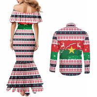 Christmas Burkina Faso Couples Matching Mermaid Dress and Long Sleeve Button Shirt Reindeer Star Design - Wonder Print Shop