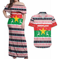 Christmas Burkina Faso Couples Matching Off Shoulder Maxi Dress and Hawaiian Shirt Reindeer Star Design - Wonder Print Shop