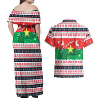 Christmas Burkina Faso Couples Matching Off Shoulder Maxi Dress and Hawaiian Shirt Reindeer Star Design - Wonder Print Shop