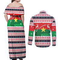 Christmas Burkina Faso Couples Matching Off Shoulder Maxi Dress and Long Sleeve Button Shirt Reindeer Star Design - Wonder Print Shop