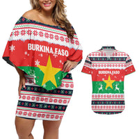 Christmas Burkina Faso Couples Matching Off Shoulder Short Dress and Hawaiian Shirt Reindeer Star Design - Wonder Print Shop
