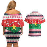 Christmas Burkina Faso Couples Matching Off Shoulder Short Dress and Hawaiian Shirt Reindeer Star Design - Wonder Print Shop
