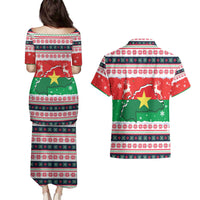 Christmas Burkina Faso Couples Matching Puletasi and Hawaiian Shirt Reindeer Star Design - Wonder Print Shop
