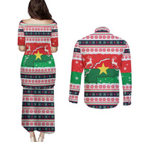 Christmas Burkina Faso Couples Matching Puletasi and Long Sleeve Button Shirt Reindeer Star Design - Wonder Print Shop