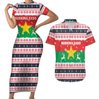 Christmas Burkina Faso Couples Matching Short Sleeve Bodycon Dress and Hawaiian Shirt Reindeer Star Design - Wonder Print Shop