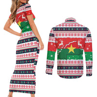 Christmas Burkina Faso Couples Matching Short Sleeve Bodycon Dress and Long Sleeve Button Shirt Reindeer Star Design - Wonder Print Shop