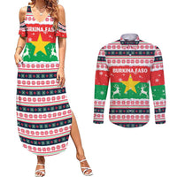 Christmas Burkina Faso Couples Matching Summer Maxi Dress and Long Sleeve Button Shirt Reindeer Star Design - Wonder Print Shop