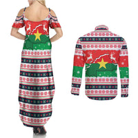 Christmas Burkina Faso Couples Matching Summer Maxi Dress and Long Sleeve Button Shirt Reindeer Star Design - Wonder Print Shop