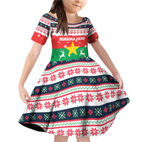 Christmas Burkina Faso Family Matching Off Shoulder Short Dress and Hawaiian Shirt Reindeer Star Design - Wonder Print Shop