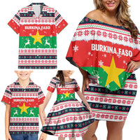 Christmas Burkina Faso Family Matching Off Shoulder Short Dress and Hawaiian Shirt Reindeer Star Design - Wonder Print Shop