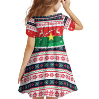 Christmas Burkina Faso Kid Short Sleeve Dress Reindeer Star Design - Wonder Print Shop