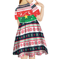 Christmas Burkina Faso Kid Short Sleeve Dress Reindeer Star Design - Wonder Print Shop
