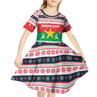 Christmas Burkina Faso Kid Short Sleeve Dress Reindeer Star Design - Wonder Print Shop