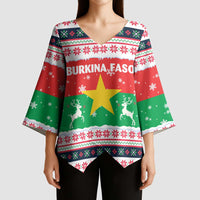 Christmas Burkina Faso Kimono Sleeve Blouse Reindeer Star Design - Wonder Print Shop