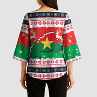Christmas Burkina Faso Kimono Sleeve Blouse Reindeer Star Design - Wonder Print Shop