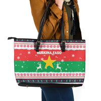 Christmas Burkina Faso Leather Tote Bag Reindeer Star Design - Wonder Print Shop