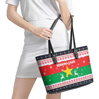 Christmas Burkina Faso Leather Tote Bag Reindeer Star Design - Wonder Print Shop