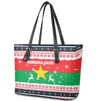 Christmas Burkina Faso Leather Tote Bag Reindeer Star Design - Wonder Print Shop