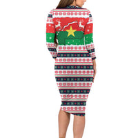 Christmas Burkina Faso Long Sleeve Bodycon Dress Reindeer Star Design - Wonder Print Shop
