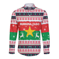 Christmas Burkina Faso Long Sleeve Button Shirt Reindeer Star Design - Wonder Print Shop