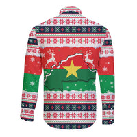 Christmas Burkina Faso Long Sleeve Button Shirt Reindeer Star Design - Wonder Print Shop