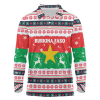 Christmas Burkina Faso Long Sleeve Polo Shirt Reindeer Star Design - Wonder Print Shop
