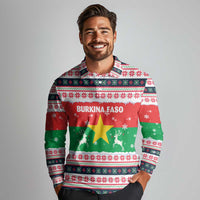 Christmas Burkina Faso Long Sleeve Polo Shirt Reindeer Star Design - Wonder Print Shop